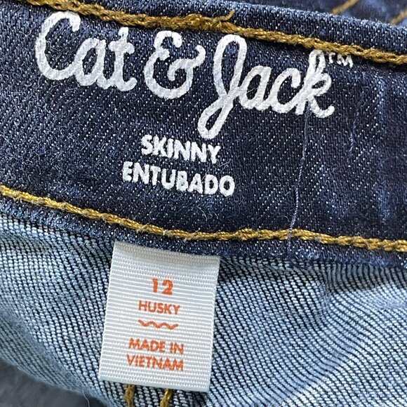 Cat & Jack Boy's Jeans Skinny Dark Wash Size 12 Husky Adjustable Waist - Picture 3 of 5